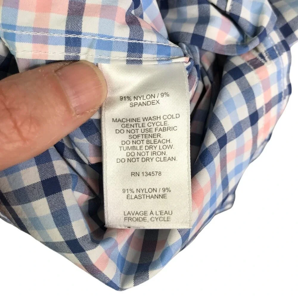 Vineyard Vines Shirt Boys XL Blue Peach Gingham Button Down Lightweight‎